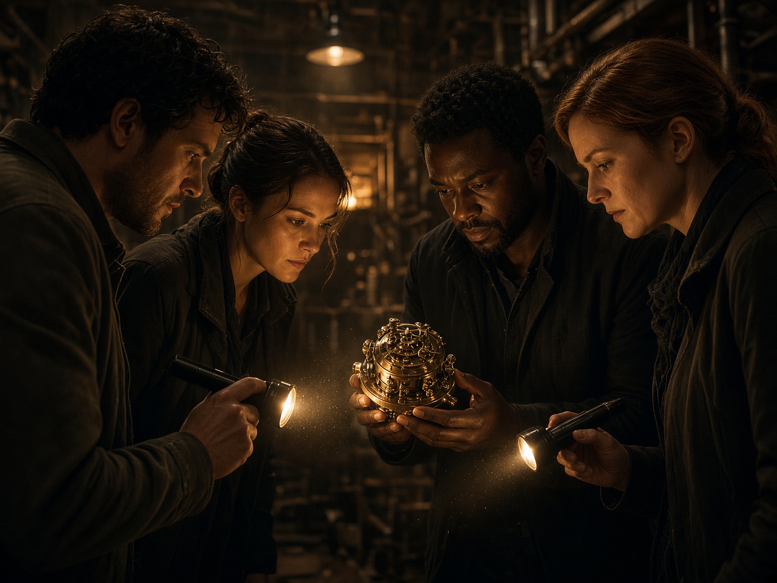 Personnes cherchant des indices dans une salle d'escape game.